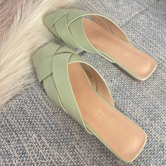 Mimi - Genuine Leather Women's Mint Green Mule Slides - Picture 5 of 9